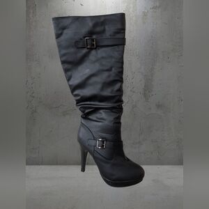 Ardene Black Faux-Leather Over-the-Knee Heeled Boots